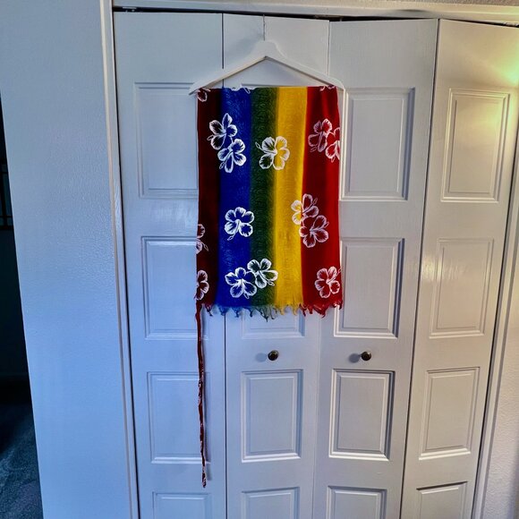 Sarong - Rainbow / Pride Colors with Tropical Flowers - Picture 2 of 3